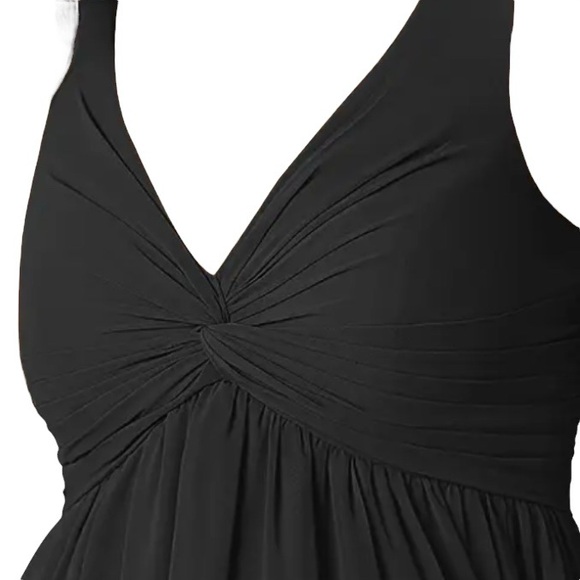 AZAZIE Gathered Chiffon A-Line Long Gown Size A16 Black Wedding Formal Party - Picture 5 of 13